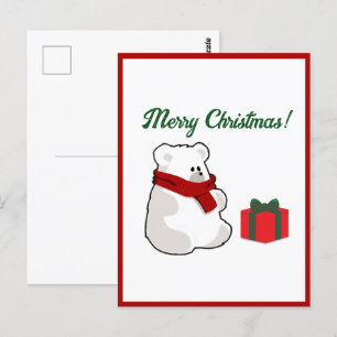 Postal Feliz Oso Polar en la bufanda roja, Personalizado
