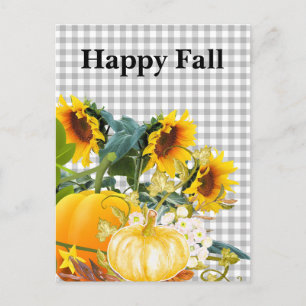Postal Feliz Otoño Calabaza y Girasoles  