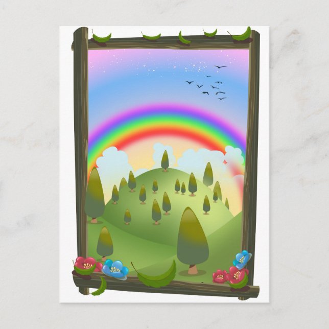 Postal Feliz paisaje arcoiris (Anverso)