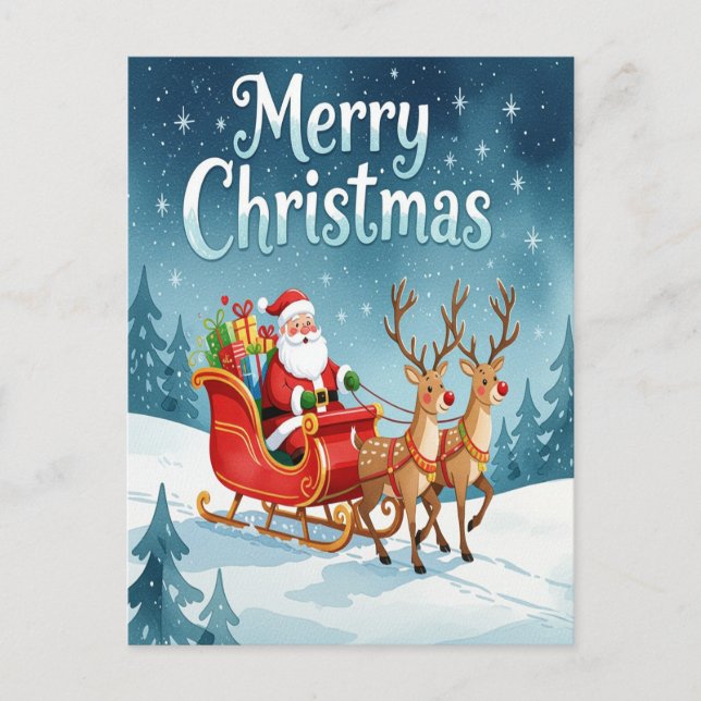 Postal Feliz Papá Noel y renos (Anverso)