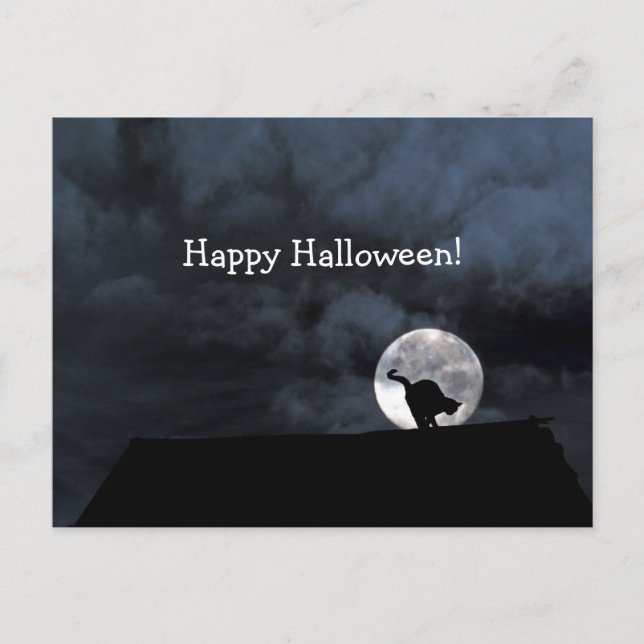Postal feliz para gato negro de Halloween (Anverso)