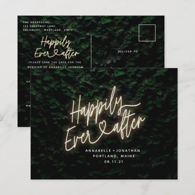 Postal Feliz para siempre después del boda follaje modern (Anverso / Reverso)