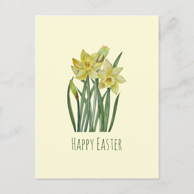 Postal Feliz Pascua acuarela Daffodils Pintura de flores (Anverso)