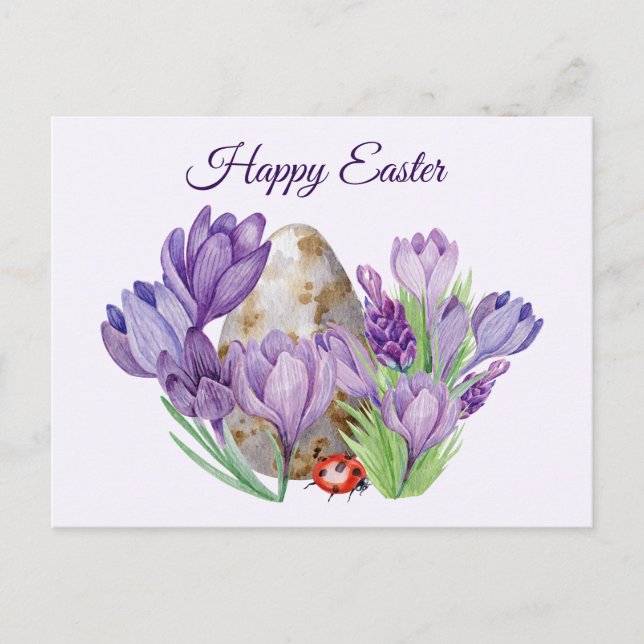 Postal Feliz Pascua Acuarela Morado Crocus Flowers (Anverso)