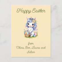 Postal Feliz Pascua con unicornio