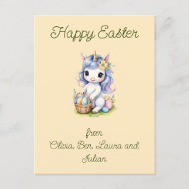 Postal Feliz Pascua con unicornio