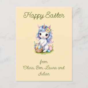 Postal Feliz Pascua con unicornio
