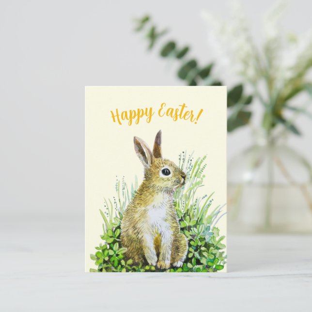 Postal Feliz Pascua conejito acuarela  (Anverso de pie)