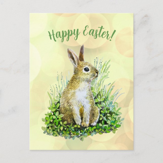 Postal Feliz Pascua conejito acuarela  (Anverso)