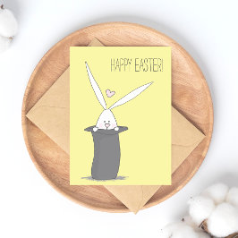 Postal ¡Feliz Pascua! Conejo lindo en un sombrero superio