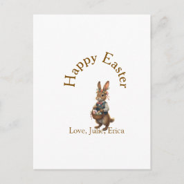 Postal Feliz Pascua conejo marrón con huevos amor añadir