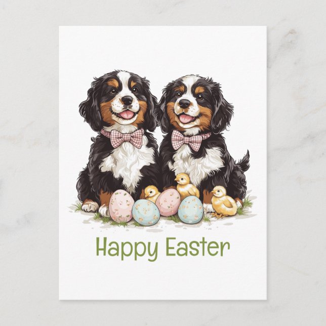 Postal Feliz Pascua de los perros de montaña de Bernese h (Anverso)