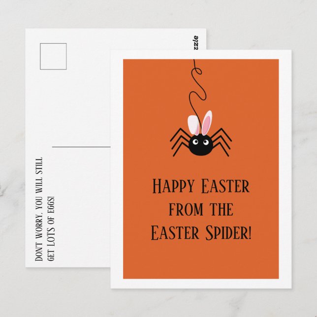 Postal Feliz Pascua desde Araña de Pascua divertidos huev (Anverso / Reverso)