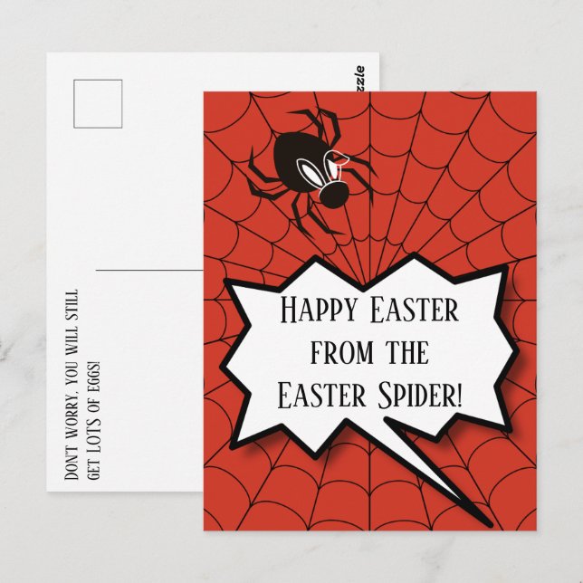 Postal Feliz Pascua desde la Araña de Pascua muchos huevo (Anverso / Reverso)