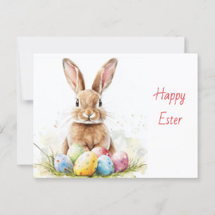 Postal Feliz Pascua - Divertido conejo con Huevo Delight