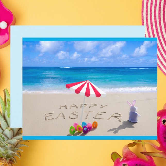Postal Feliz Pascua en la playa tropical costera de arena (Subido por el creador)
