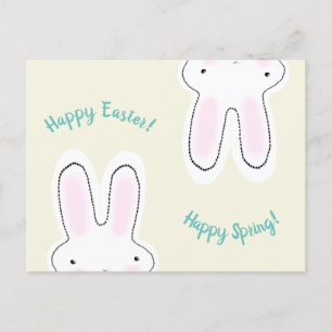 Postal Feliz Pascua Feliz Primavera crema lindo conejito 