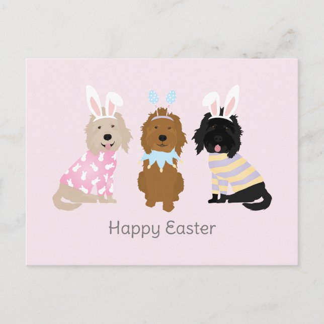 Postal Feliz Pascua Goldendoodle Dogs (Anverso)