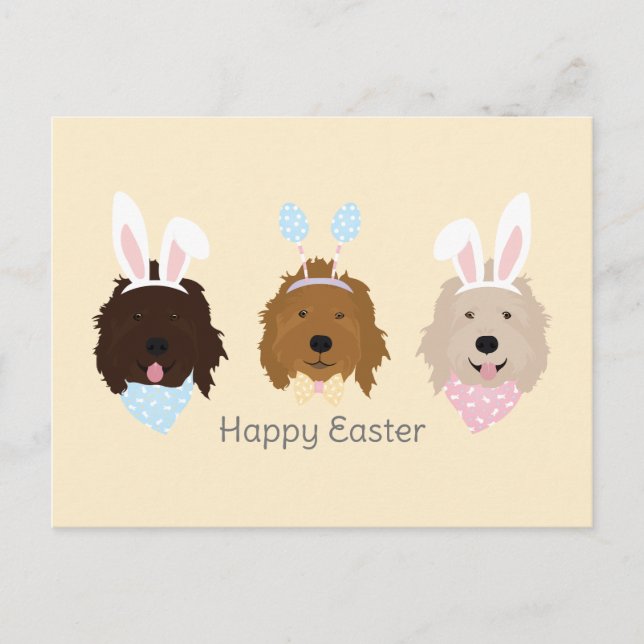 Postal Feliz Pascua Goldendoodle Dogs (Anverso)