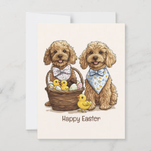 Postal Feliz Pascua Goldendoodle Perro Cesta de Pascua