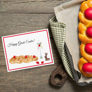 Postal Feliz Pascua Griega Acuarela Comida
