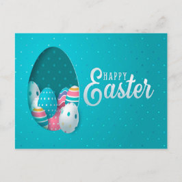Postal Feliz Pascua Huevos Azules Rosados Blancos Saludo