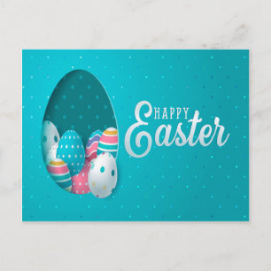 Postal Feliz Pascua Huevos Azules Rosados Blancos Saludo