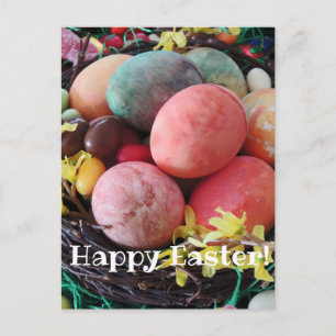 Postal Feliz Pascua huevos de colores pisanky tradicional