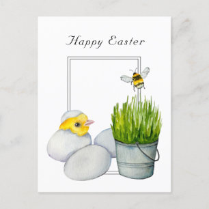 Postal Feliz Pascua, linda chica y abejorro