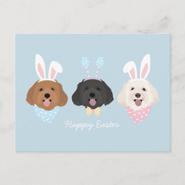 Postal Feliz Pascua Maltipoo Perros (Anverso)
