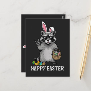 Postal Feliz Pascua Mapache Conejo