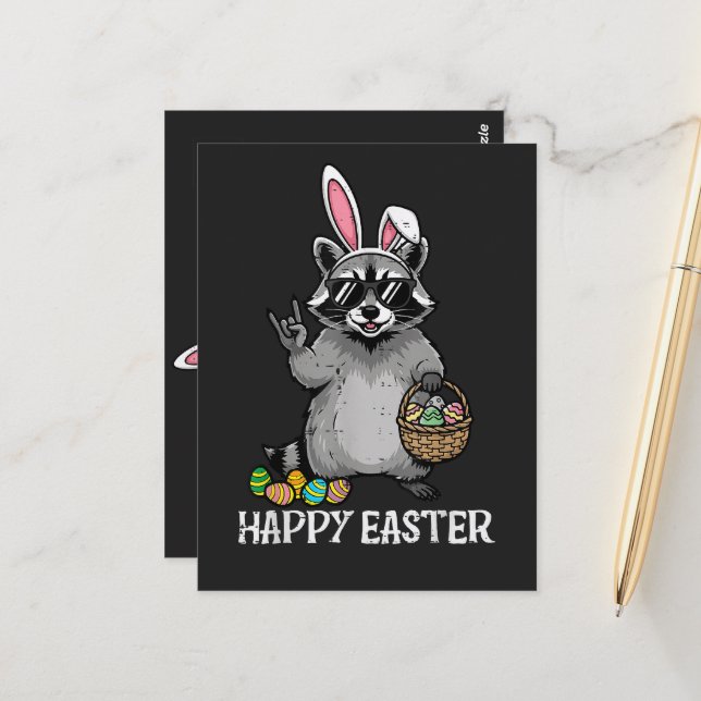 Postal Feliz Pascua Mapache Conejo (Anverso/Reverso In Situ)