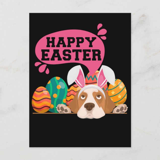 Postal Feliz Pascua Perro Perros Divertidos Conejo (Anverso)