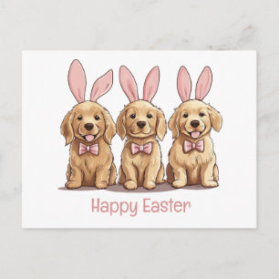 Postal Feliz Pascua Perros Retriever Dorado Ojos de Conej