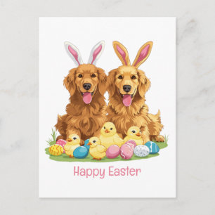 Postal Feliz Pascua Perros Retriever Dorado Orejas de Con