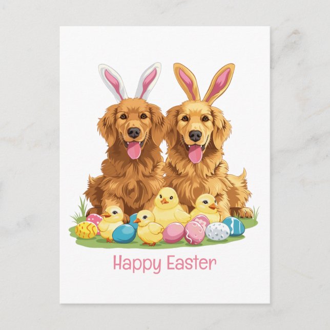 Postal Feliz Pascua Perros Retriever Dorado Orejas de Con (Anverso)