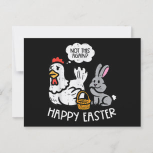 Postal Feliz Pascua, pollito conejito, no es nuevo divert