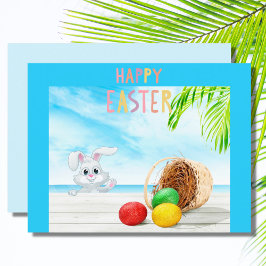 Postal Feliz Pascua Tropical Ocean Beach en vacaciones co