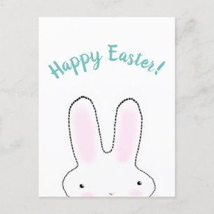 Postal Feliz Pascua verde azulado gracioso guión de conej