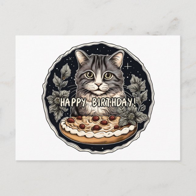 Postal Feliz pastel de cumpleaños lindo gato (Anverso)