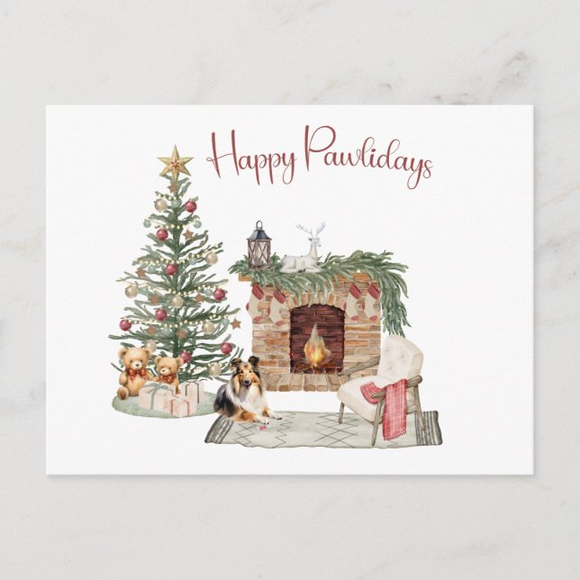 Postal Feliz Pawlidays Diseño de Perro- Sheltie (Anverso)