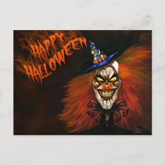 Postal Feliz Payaso de Halloween asustado (Anverso)
