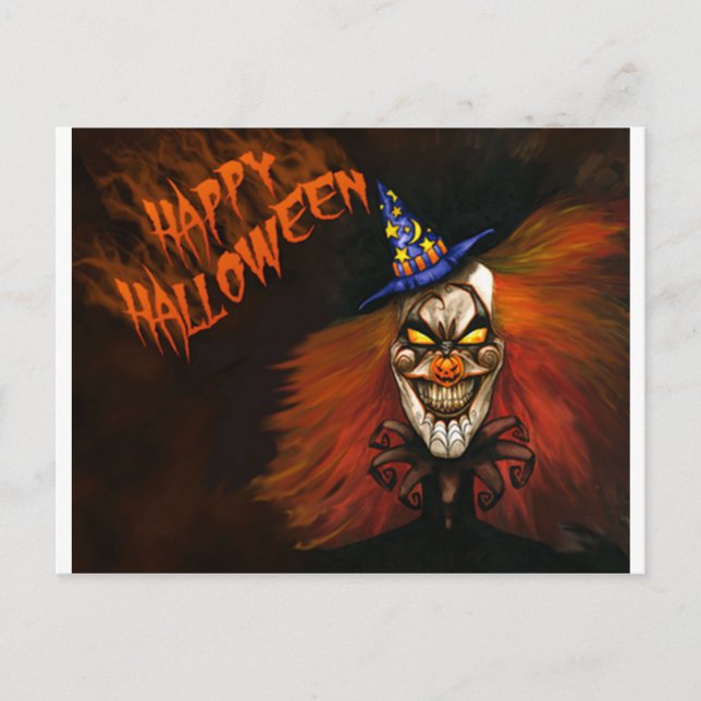 Postal Feliz Payaso de Halloween asustado (Anverso)