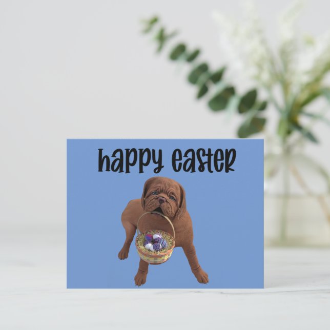 Postal feliz perro de Pascua feliz personalizado (Anverso de pie)