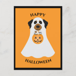 Postal Feliz perro fantasma de Halloween