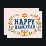 Postal FELIZ Personalizable judío por la floral HANUKKAH<br><div class="desc">Dibujé texto a mano y flores por mí para ti. Añade tu propio texto al dorso de la postal o cambia los colores de fondo. Para más diseños y colores,  revisa mi tienda! O hazme saber si quieres algo personalizado. ¡Pregúntale si no encuentras lo que necesitas! :)</div>