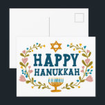 Postal FELIZ Personalizable judío por la floral HANUKKAH<br><div class="desc">Dibujé texto a mano y flores por mí para ti. Añade tu propio texto al dorso de la postal o cambia los colores de fondo. Para más diseños y colores,  revisa mi tienda! O hazme saber si quieres algo personalizado. ¡Pregúntale si no encuentras lo que necesitas! :)</div>