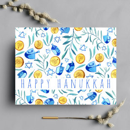 Postal Feliz PERSONALIZADO de acuarela de Hanukkah Driede