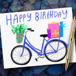 Postal FELIZ Personalizado de bicicletas azules de cumple<br><div class="desc">Añade tu propio texto o lo usa como arte mural en un marco o atascado en un tablero. ¡Sería divertido para una habitación para niños, como una postal de cumpleaños, o para alegrar el día de alguien! También puede elegir un color de fondo. Revisa esta linda tarjeta y revisa mi...</div>