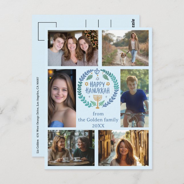 Postal FELIZ PERSONALIZADO de HANUKKAH 6 FESTIVIDAD FOTOG (Anverso / Reverso)